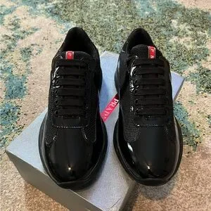 Prada Glossy Black Men\'s Athletic Shoes Black Patent Leather And Technical Fabric Prada America main image 3